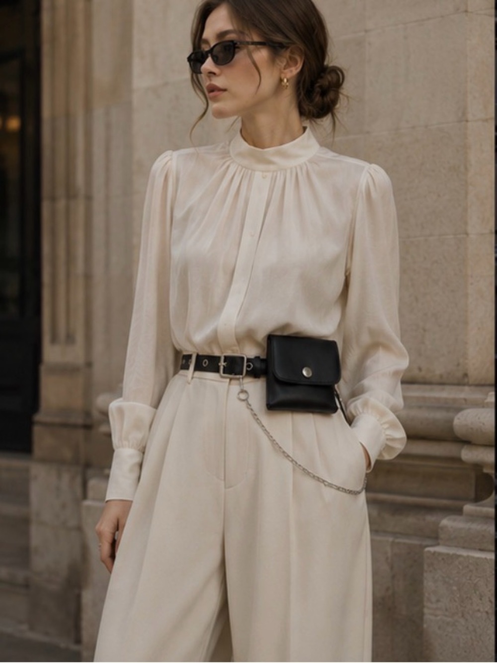 Leather Belt Bag with Chain - Black Mini Bag